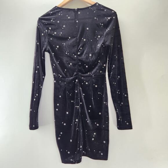 Double Crazy V-Neck Star print Velvet Wrap Mini Dress Size S Ruched Bodycon - Picture 7 of 13